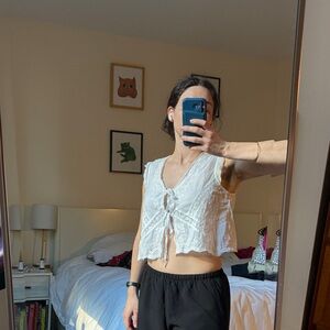 White Lace Tie-Front Women's Top